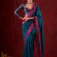 Ocean Turquoise Cotton Saree with Subtle Printed Border and Silk Pink Highlights