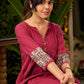 Magenta Cotton Kurta with Front Gathers & Ajrakh Detailing - Pant Optional