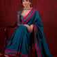 Ocean Turquoise Cotton Saree with Subtle Printed Border and Silk Pink Highlights