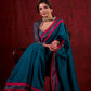 Ocean Turquoise Cotton Saree with Subtle Printed Border and Silk Pink Highlights