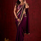 Royal Purple Silk Blend Saree Adorned with Plush Velvet Border & Intricate Lace Highlights