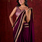 Royal Purple Silk Blend Saree Adorned with Plush Velvet Border & Intricate Lace Highlights