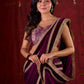 Royal Purple Silk Blend Saree Adorned with Plush Velvet Border & Intricate Lace Highlights