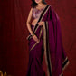 Royal Purple Silk Blend Saree Adorned with Plush Velvet Border & Intricate Lace Highlights