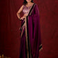 Royal Purple Silk Blend Saree Adorned with Plush Velvet Border & Intricate Lace Highlights