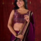 Royal Purple Silk Blend Saree Adorned with Plush Velvet Border & Intricate Lace Highlights