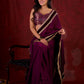 Royal Purple Silk Blend Saree Adorned with Plush Velvet Border & Intricate Lace Highlights