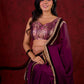 Royal Purple Silk Blend Saree Adorned with Plush Velvet Border & Intricate Lace Highlights