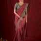 Soft Pink Silk Blend Saree with Intricate Green Chanderi Embroidered Border