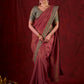 Soft Pink Silk Blend Saree with Intricate Green Chanderi Embroidered Border