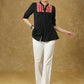 Smart Black Cotton Pleated Top with Red Detailing