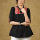 Smart Black Cotton Pleated Top with Red Detailing