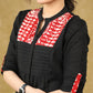 Smart Black Cotton Pleated Top with Red Detailing
