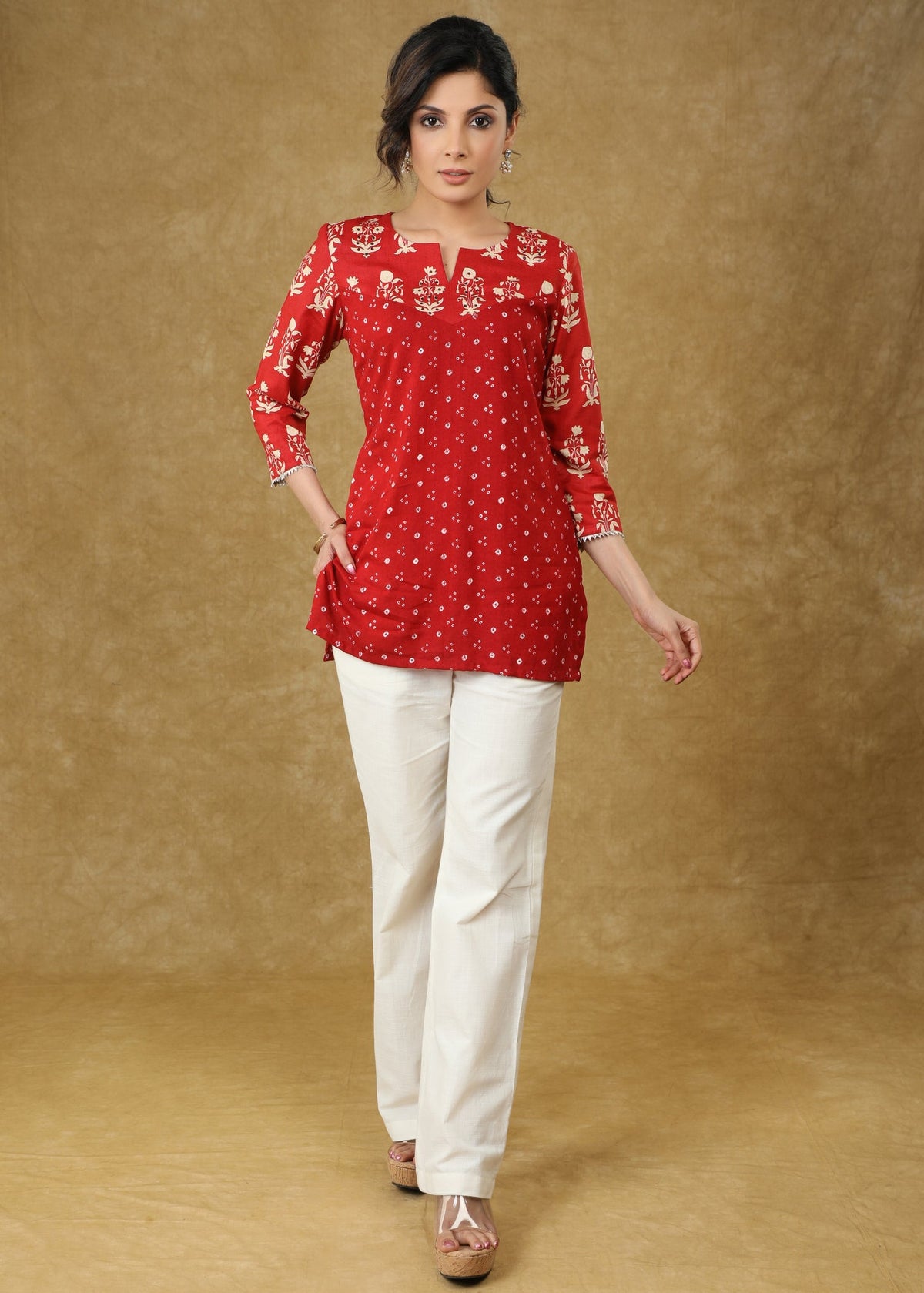 Bandhani Top Bright Red Rayon Bandhani Printed Sequence Top – SujatraCA