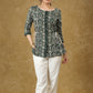 Mehandi Green Block Printed Top with Drawstrings on the Sides