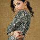 Mehandi Green Block Printed Top with Drawstrings on the Sides