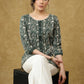 Mehandi Green Block Printed Top with Drawstrings on the Sides