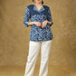 Smart Indigo Combination Designer Top with Pearl Embellishment.