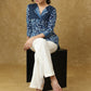 Smart Indigo Combination Designer Top with Pearl Embellishment.