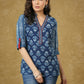 Classy Indigo Combination Cotton Top with Maroon Detailing
