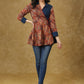 Designer Block Printed Kalamkari Overlap Cotton Top with Plain Blue Combination