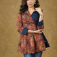 Designer Block Printed Kalamkari Overlap Cotton Top with Plain Blue Combination