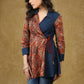 Designer Block Printed Kalamkari Overlap Cotton Top with Plain Blue Combination