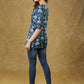 Beautiful Cotton Indigo Combination Top with Red Buttons