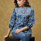 Beautiful Cotton Indigo Combination Top with Red Buttons