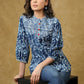 Beautiful Cotton Indigo Combination Top with Red Buttons