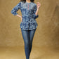 Beautiful Cotton Indigo Combination Top with Red Buttons