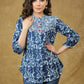 Beautiful Cotton Indigo Combination Top with Red Buttons