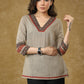Elegant Grey Cotton Top with Ajrakh Combination on Sleeves & Neck