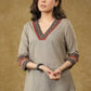 Elegant Grey Cotton Top with Ajrakh Combination on Sleeves & Neck