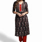 Black Cotton Ajrak Combination Kurta -Pant Optional