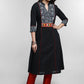 Black Cotton Warli Printed Mirror Work Kurta-Pant Optional