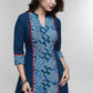 Navy Blue Cotton Kurta With Indigo Patchwork-Pant Optional