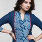 Navy Blue Cotton Kurta With Indigo Patchwork-Pant Optional