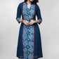 Navy Blue Cotton Kurta With Indigo Patchwork-Pant Optional