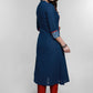 Navy Blue Cotton Kurta With Indigo Patchwork-Pant Optional