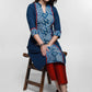 Navy Blue Cotton Kurta With Indigo Patchwork-Pant Optional