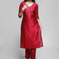 Magenta Cotton Silk Kurta With Handwork-Pant Optional