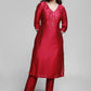 Magenta Cotton Silk Kurta With Handwork-Pant Optional
