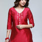 Magenta Cotton Silk Kurta With Handwork-Pant Optional