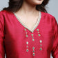 Magenta Cotton Silk Kurta With Handwork-Pant Optional