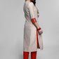 Beige Cotton Silk Kurta with Brocade Front Panel-Pant Optional