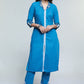 Powder Blue Colour Cotton Laced Kurta-Pant Optional