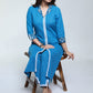 Powder Blue Colour Cotton Laced Kurta-Pant Optional