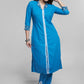 Powder Blue Colour Cotton Laced Kurta-Pant Optional