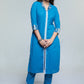 Powder Blue Colour Cotton Laced Kurta-Pant Optional